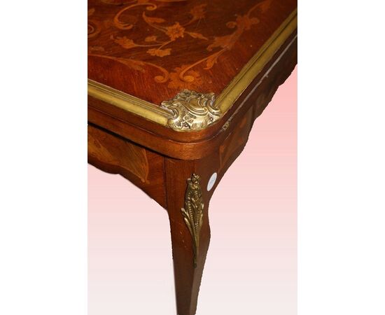 Bellissimo tavolino da gioco del 1800 Francese stile Luigi XV intarsiato e con bronzi