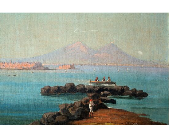 Quattro vedute antiche olio su tela raffigurante quattro scorci di Napoli attribuiti a "Girolamo Gianni". Periodo XIX secolo.