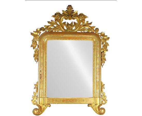 Specchiera lombarda Carlo X  lignea in foglia oro . Primi 800. 154 x 103