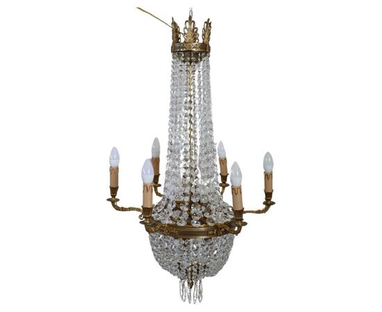 Antico lampadari a mongolfiera bronzo e cristalli PREZZO TRATTABILE