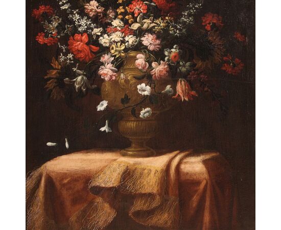 Great Italian painting from the 18th century still life with flower vase