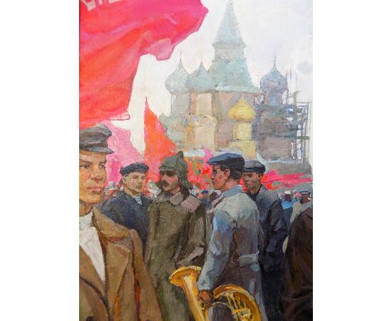 Nagai Oleksandr Grigorovich (1910-1969) , Lenin con proletari, cm 149x199, anno 1960, olio su tela.