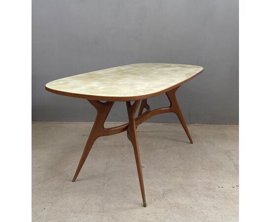 Tavolo ovale in faggio con piano in vetro, anni '60