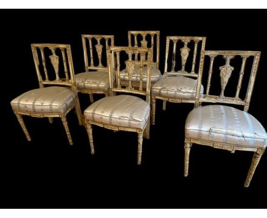 Six lacquered and gilded chairs, Naples, Neoclassical period     