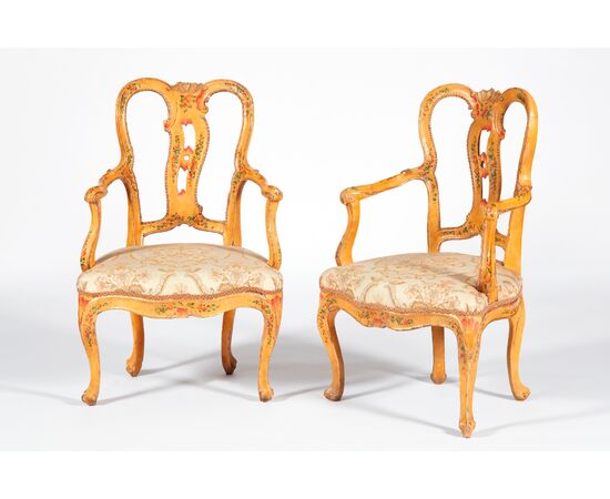 Pair of lacquered and painted armchairs - Venice 18th century     