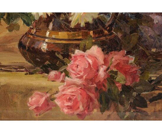 Roses Painting in a Deco Wooden Frame     