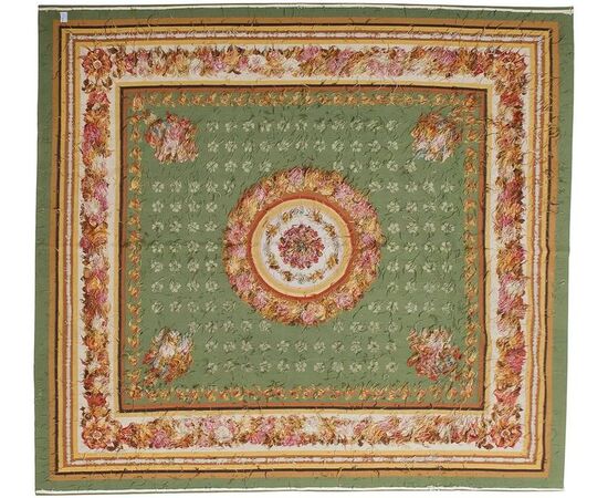 Square Modern Aubusson Green Carpet, not Needle Point     