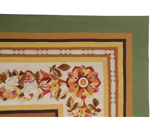 Square Modern Aubusson Green Carpet, not Needle Point     