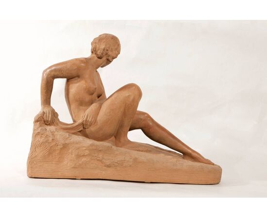 &quot;nude&quot; female in terracotta signed Bouraine     