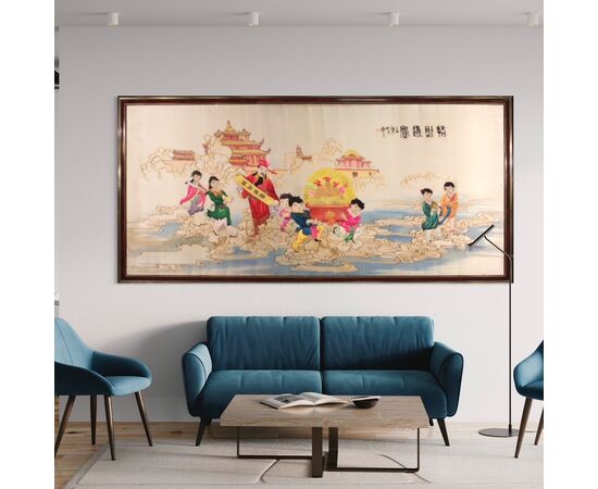 Great 20th century Chinese silk embroidery decorative panel