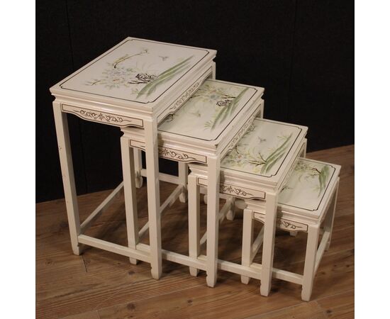 Four French coffee tables in lacquered and painted wood