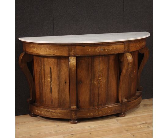 Half moon sideboard in wood with marble top from the 19th century