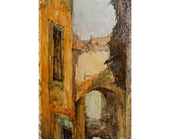 Pannello in ceramica italiana dipinta con paesaggio ligure - O/8191 -