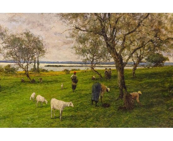 Italian landscape painting with flock     