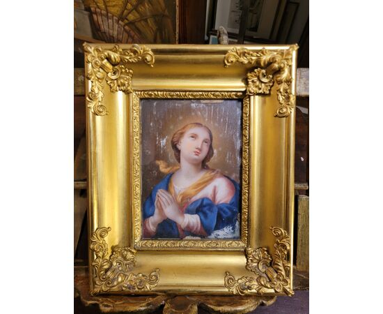 Dipinto su marmo Carrara " Volto di Madonna " Fine Sec. XIX inizio Sec XX