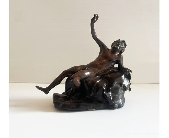 Scultura in bronzo "Satiro a riposo" - metà XX secolo