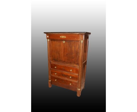 Secretaire francese stile Impero del 1800 in legno di mogano