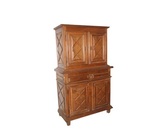 Credenza doppio corpo francese del 1700 a 4 ante con cassetti