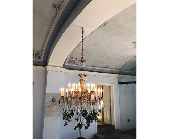 BRONZE AND CRYSTAL CHANDELIER     