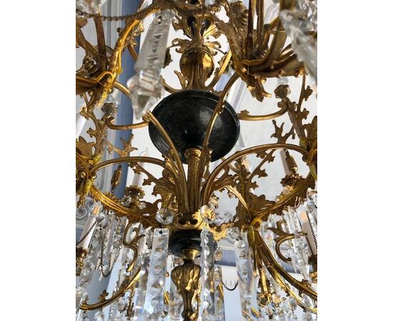 BRONZE AND CRYSTAL CHANDELIER     