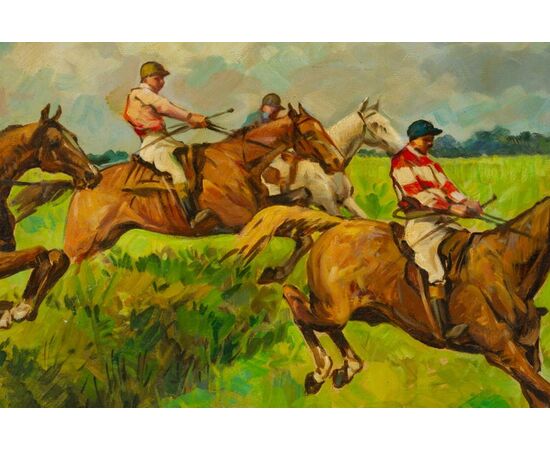 French painting with &quot;horse race&quot; - O / 5059     