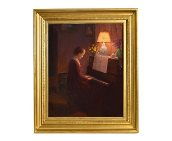 QUADRI ANTICHI, RITRATTI DI DONNA AL PIANOFORTE, METÀ DEL NOVECENTO. (QR574)