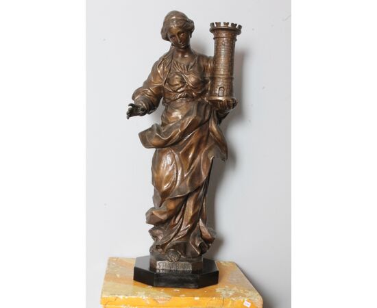 Antica grande scultura in bronzo raffigurante Santa Barbara epoca XIX ALTEZZA CM 66 