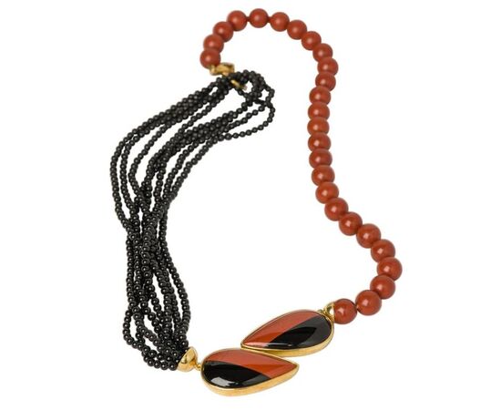 Black agate and red jasper necklace - G / 4     