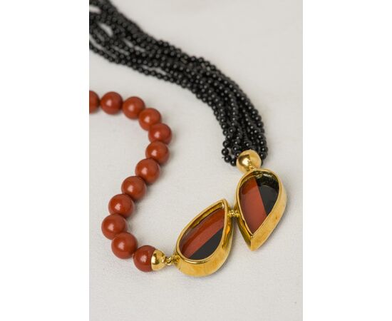 Black agate and red jasper necklace - G / 4     