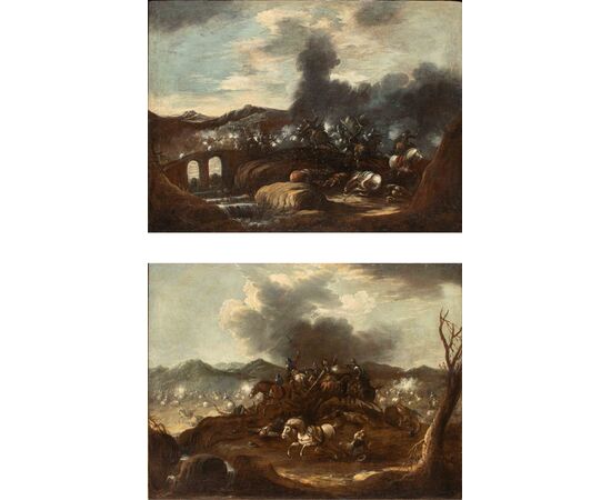 Ciriaco Parmigiani (1641-1704), Coppia di scontri tra cavalleria  