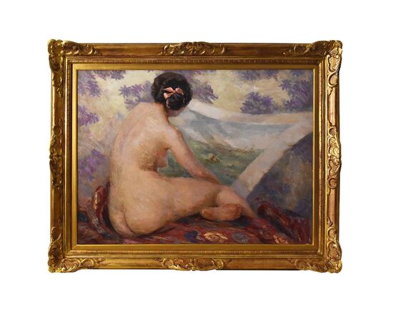 DIPINTI NUDITA' FEMMINILE, ART DECO, QUADRI DI NUDI DI DONNA CON FIOCCO ROSA, DEL 1900. (QN554)