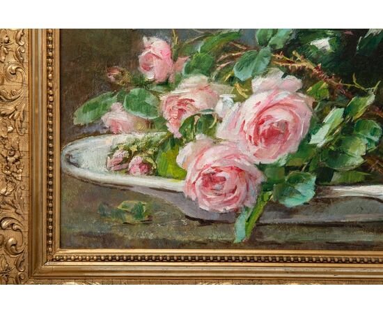 &quot;Roses on a table&quot; painting signed - O / 5816 -     