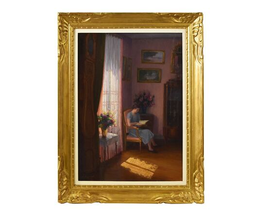 QUADRI ANTICHI, RITRATTI DI DONNA CHE LEGGE, METÀ DEL NOVECENTO. (QR575)