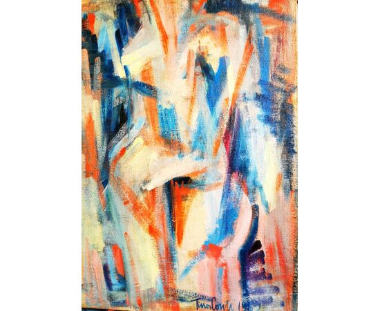 Quadro olio su tela di  TINA CONTI (Cerchia artiste Brera) 1952 - Astrazione 70 x 100 74 x 108 con cornice