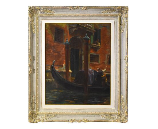 Dipinti Antichi, Quadri Paesaggi Con Venezia, Veduta Di Venezia, Olio Su Tela, XIX Secolo. (QM560)