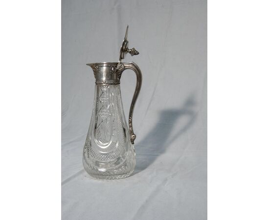 Antica elegante caraffa in cristallo ed argento - O/312 -