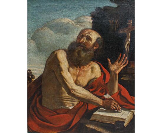 Cerchia di di Giovanni Francesco Barbieri detto il Guercino (1591 – 1666), XVII secolo,  San Girolamo