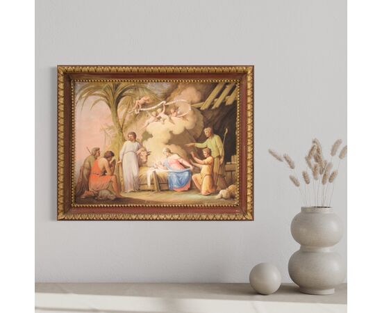 Painting tempera on paper Adoration of the Shepherds from 19th century