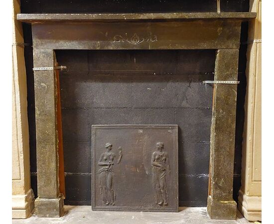 chm734 - fireplace in black Ormea marble, 19th century, cm l 118 xh 109     