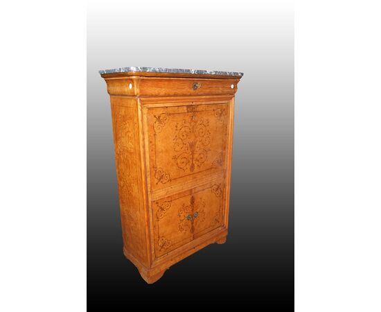 Secretaire francese del 1800 stile Carlo X finemente intarsiato