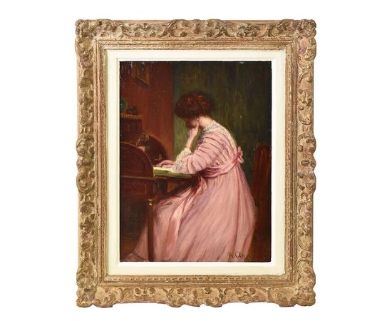 QUADRI ANTICHI, RITRATTI DI DONNA CHE LEGGE, LA LETTERA, METÀ DEL NOVECENTO. (QR578)