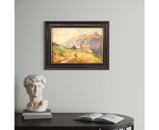 Small Italian signed landscape painting from the 1950s