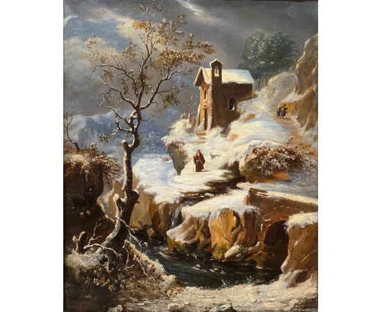 FRANCESCO FOSCHI - SNOWY LANDSCAPE PAINTED ON CANVAS