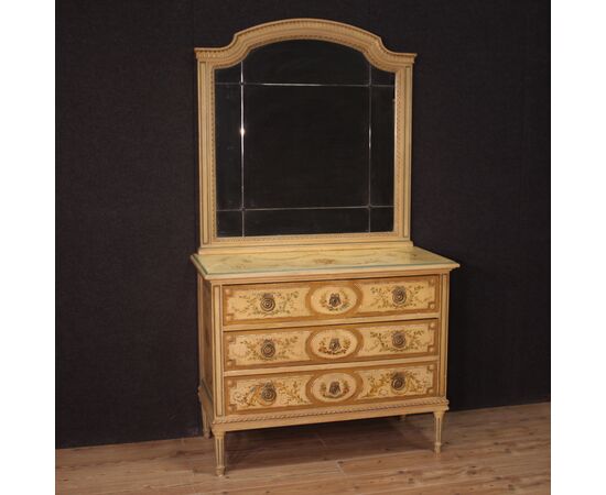 Dresser in lacquered wood with mirror Louis XVI style from the 20th century