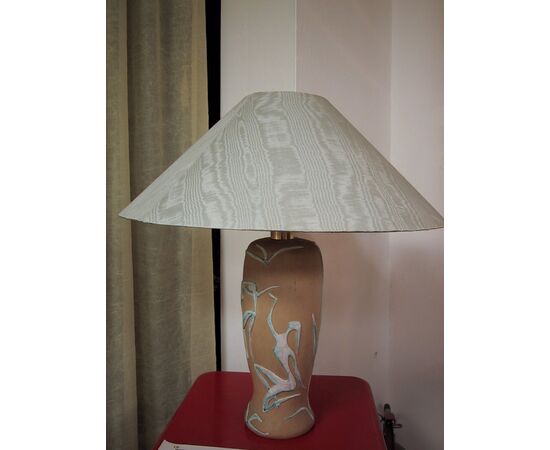 LAMPADA da TAVOLO in ceramica con paralume in seta. CERAMICA "CANTAGALLI" Firenze - Anni '50