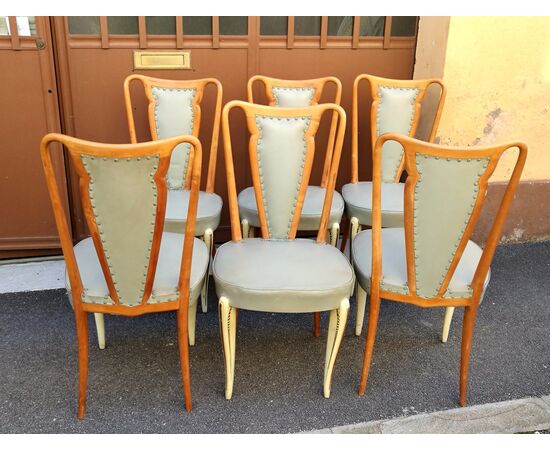 Sei sedie legno laccato e similpelle,  (buone condizioni) - anni '40/50 - CANTU' (COMO) - ITALIA