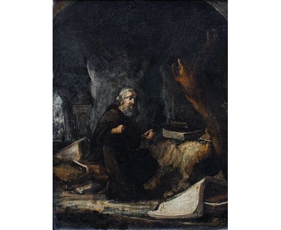 Seguace di David Teniers il Giovane, XVII secolo, Sant’Antonio in preghiera 