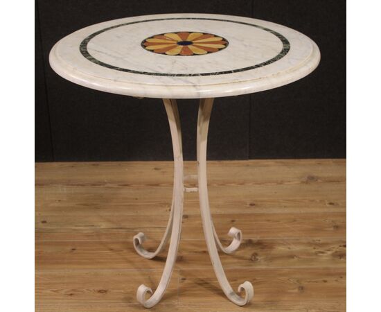 Table in painted iron with inlaid marble top