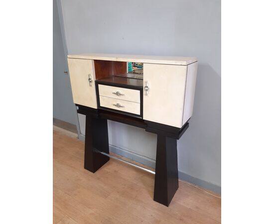 MOBILE BAR CABINET DESIGN MODERNO RIVESTITO IN PERGAMENA ANNI 1950-60