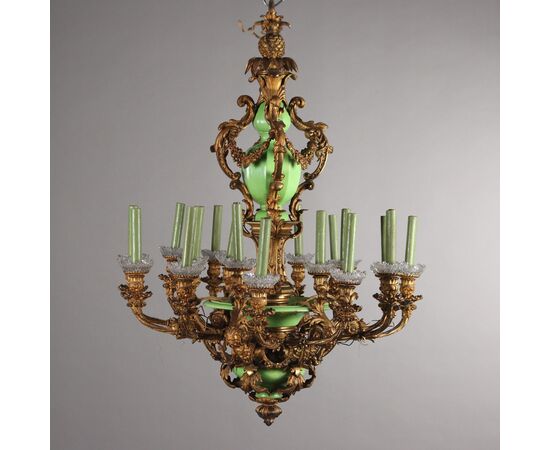 Lampadario Napoleone III in Bronzo Dorato Francia Terzo Quarto XIX Secolo